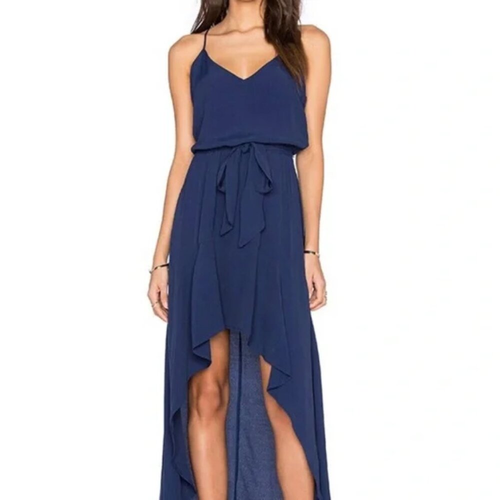 WAYF- Where Are You From NAVY BLUE SHEER HI LO HEM SIZE L DRESS